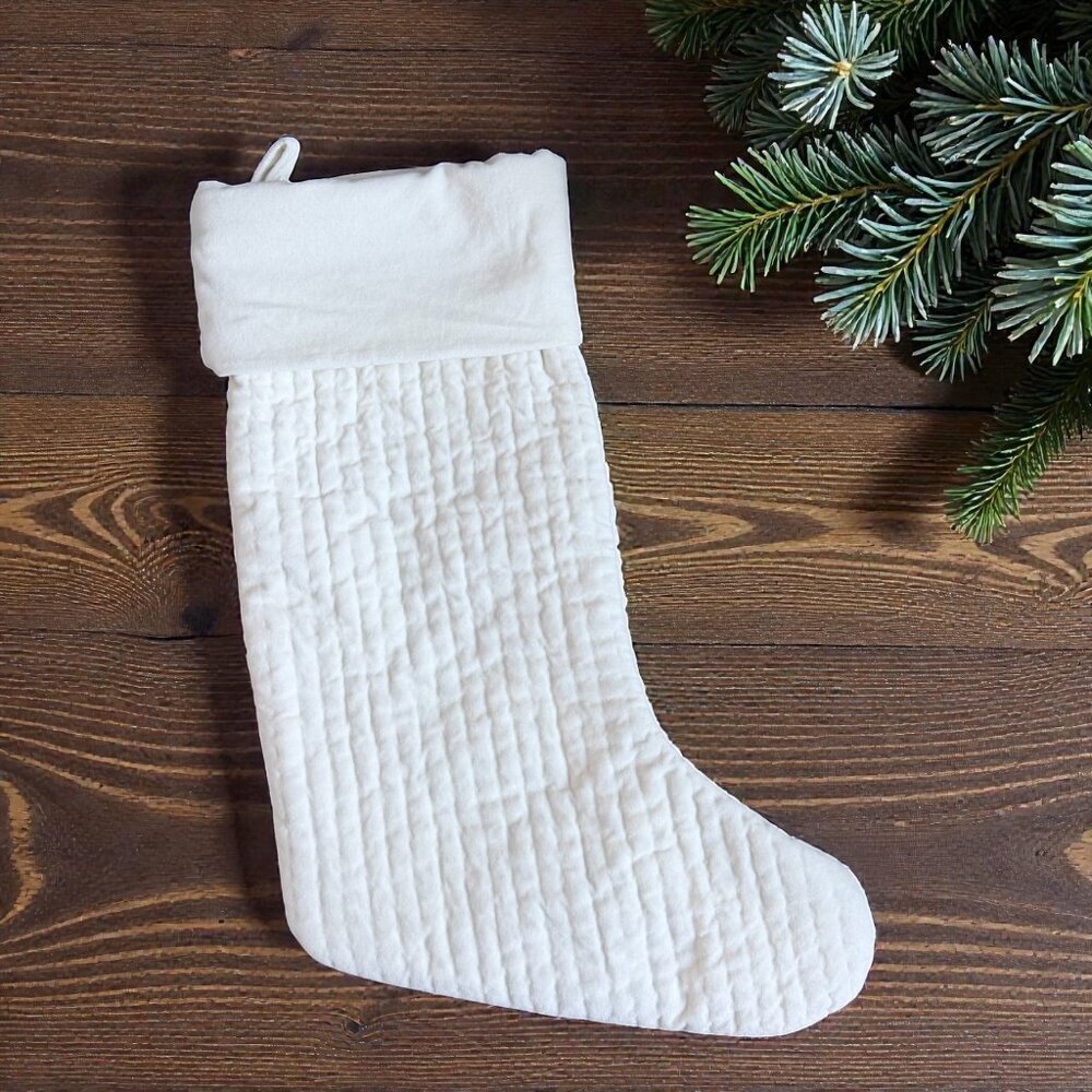 Pottery Barn Ivory Quilted Christmas Stocking Neutral Farmhouse Holiday NWT